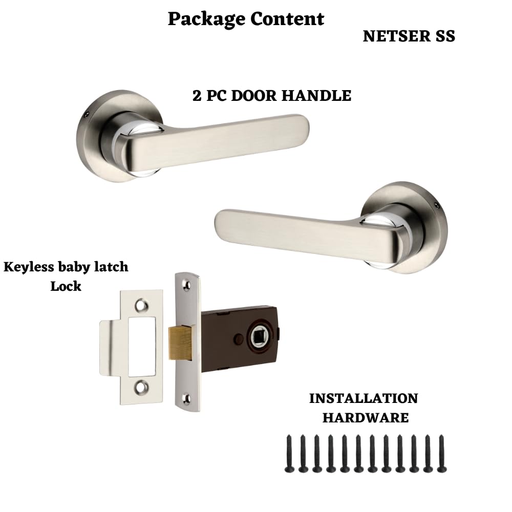 SARDAR Nester Door Handle for Main Door/Mortise Door Lock Set/3 Brass Keys/Bedroom Door Lock/Handle Lock for Home/Office/Hotel (for Bathroom (No Keys)) — Amazon image 2