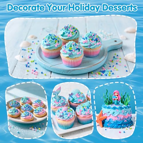 Image of Mermaid Sprinkles, Edible Pearl Sprinkle for Cake Decorating,130g /4.58oz, Blue Green Purple Pearls Mix Baking Candy, Ocean Theme Cake Topper Cupcake Cookie Ice Cream Decorations, Birthday Children's Summer Party Supplies