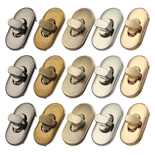 TXIN 15 Pieces Twist Lock Fastener Purse Turn Locks Clasp Bag Closure Metal Clip Hardware for DIY Handbag Craft Making Supplies(5 Colors)