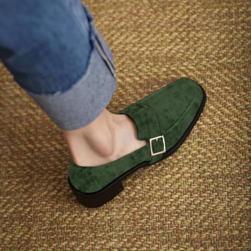 Image of MOOMMO Women Chunky Heel Penny Loafers Square Toe Buckle Slip On Comfort | Office Ladies Loafer Pumps 2 inch Stacked Block Heel Dress Loafers Oxfords Walking Dress Shoes Casual Size 4-11 M US
