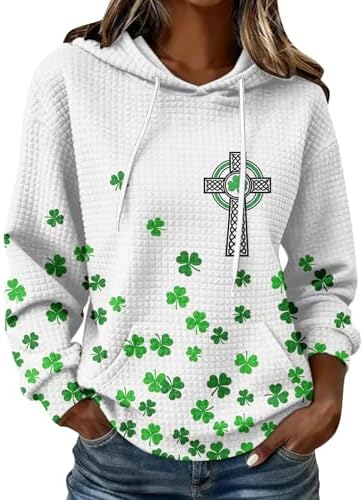 St Patricks Day Sweatshirt for Women Funny Shamrock Print Hoodie ...