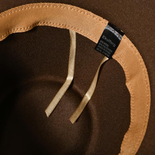Image of Classic Western Cowboy Hat Cowgirl Hat Unisex Men's & Women's Wide Brim Felt Fedora Hat Flat Top with Buckle Belt