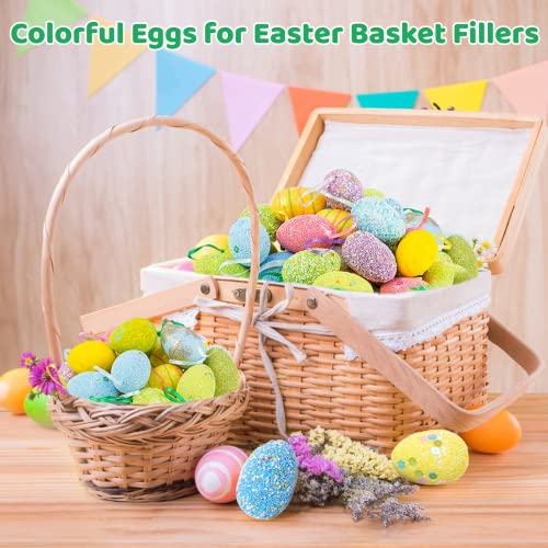 Itoyx Easter Hanging Eggs 30Pcs Hanging Easter Ornaments For Tree With Glitter Colorful Foam Easter Egg Shiny Spring Easter Tree Decor For Party Birthday Home School Office Decoration Indoor Supplies #TOP5