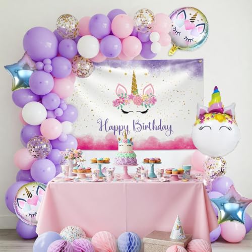 Image of SpecialYou.in Unicorn Birthday Decoration Kit For Girls With Foil Balloon Set, Unicorn Pastel Backdrop For Decor And Purple, Pink, White Balloons, Birthday Decor- 54 Items, 54 Pcs