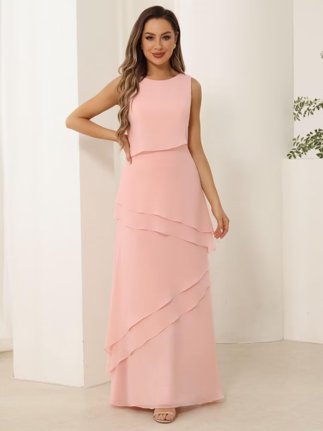 Women’s 2 Pieces Chiffon Mother of The Bride Dress with Long Sleeve Jacket Long Formal Dress with Ruffles LIN014 - Image 3