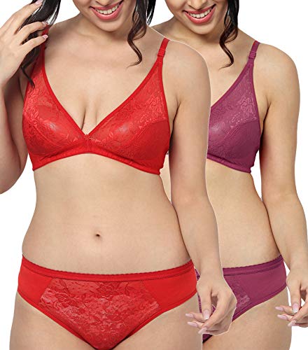 Image of StyFun Women Cotton Bra Panty Set, Non-Padded, Non-Wired, Sexy Lingerie for Honeymoon Lingerie Set for Women for Sexy hot Bra Panty Set for Women Combo Pack Color- Multi-Color Cup-B