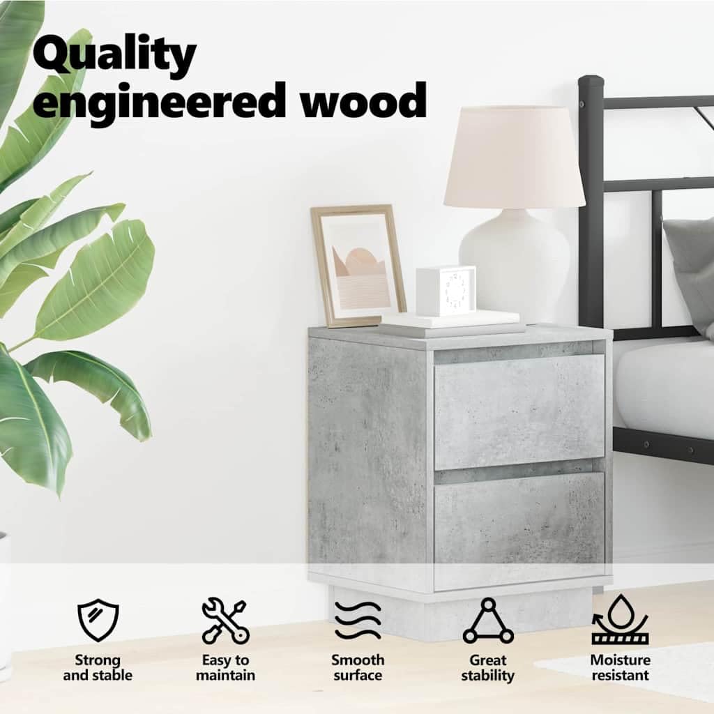 vidaXL Armadio da Notte Grigio Cemento 39 x 34,5 x 50 cm, Comodino Moderno Rettangolare, armadietto per Letto, Legno ingegnerizzato, Stand USB per luci