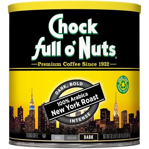 Chock Full o’Nuts New York Roast, Dark Roast Ground Coffee – Gourmet Arabica Coffee Beans – Bold, Full-Bodied and Intense Coffee (30.5 Oz. Can) Cover
