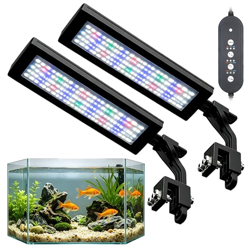 Zenselect 2 luces LED de 18 W para acuario, 88 luces para acuario, iluminación 24/7 y luz LED para peces, con 8 colores y 10 niveles de brillo ajustables para acuarios, plantas acuáticas y peces
