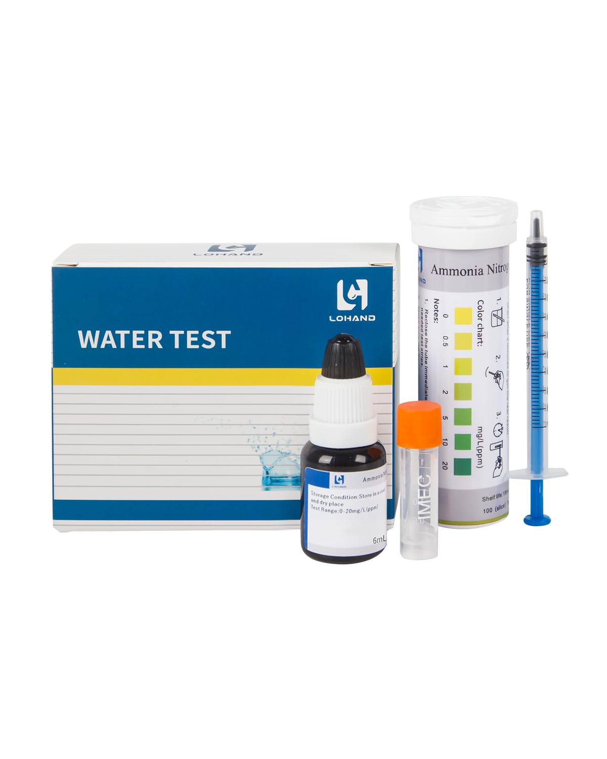 0-20 ppm Ammonia Test Strip, 100Strips, Contains 6ml Activator, Accurate Readings, Easy to Use, Ammonia Test Kit for Fish Tanks, Ponds, Aquaculture, Freshwater Aquarium