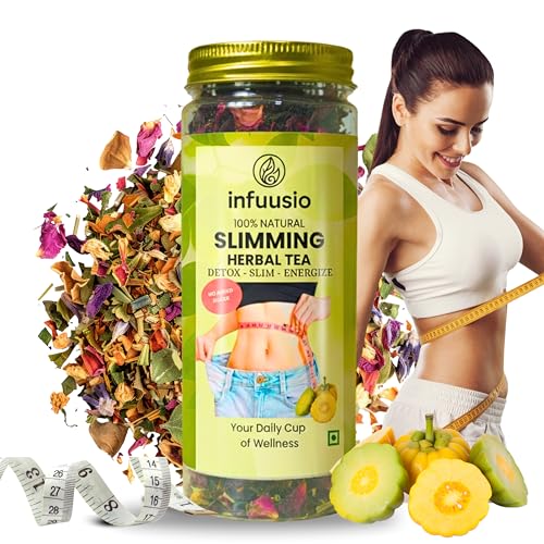 Image of Infuusio Slimming Herbal Tea, 50g, with Garcinia Cambogia, Senna, Amla, Lemongrass, Rose, Hibiscus for Weight Management, Metabolism Support, Loose Leaves | Green Tea Blend