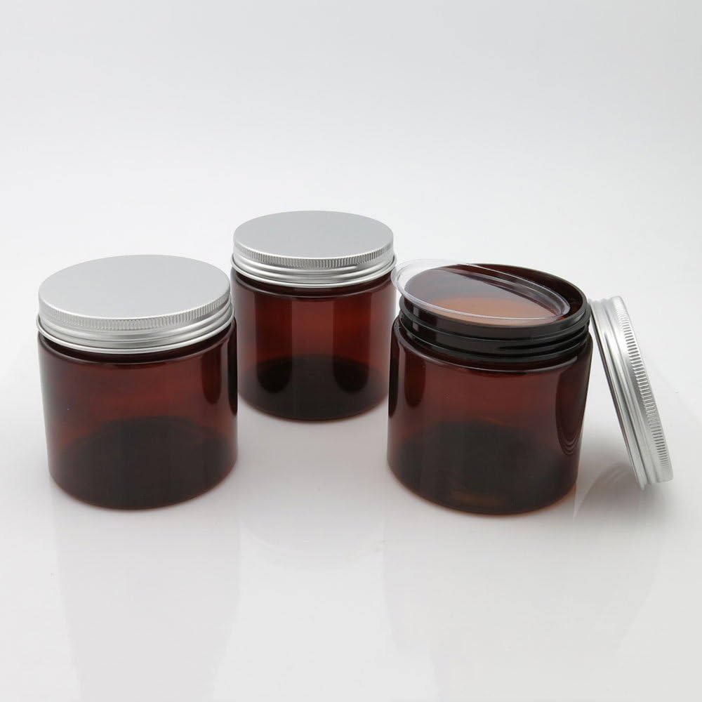 20 x 200ml Empty Amber PET Jars Aluminum Lids 200g Brown Plastic Cosmetic Contaier with seal