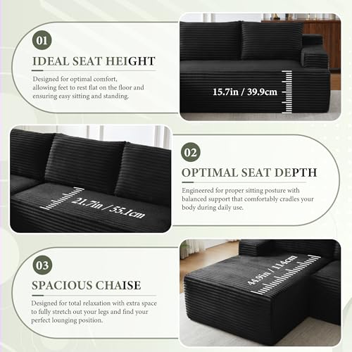 Image of 96 inch Sectional Couches for Living Room Cloud Couch Sofa with L-Shape Upholstered Boneless Couchs Modern Modular Sectional Couch with Chaise