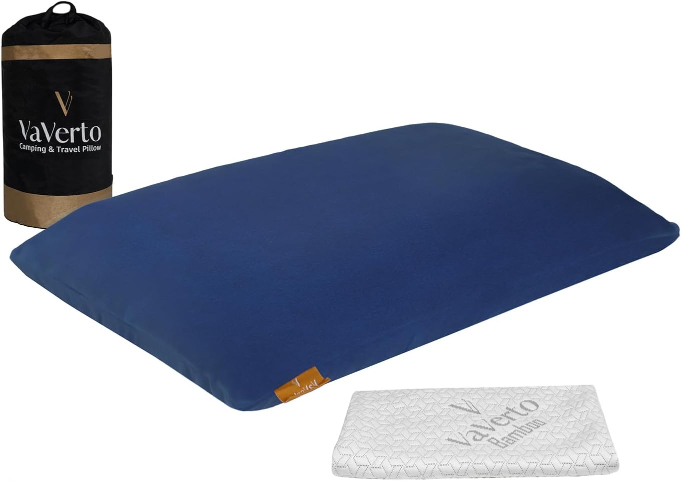 Vaverto Blue Travel and Camping Pillow Compressible Medium Firm Memory Foam