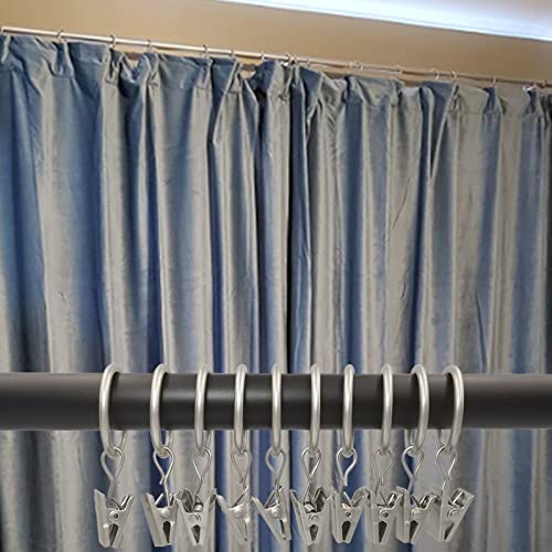 Weekseight 44 Pack Matte Silver Curtain Rings With Clips, Curtain Hooks Hangers Clip Rings For Hanging Drapes Bows Hat, Drapery Rings 1 In I D, Fits Up To 5/8 In Diameter Curtain Rod. #TOP2
