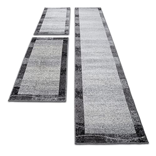 oKu-Tex Bettumrandung Set 3-teilig [67x340 cm | 2 mal 67x140 cm] Hellgrauer...