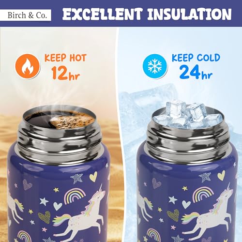 Image of Kids Water Bottle - Water Bottles for School - Dualcap Sipper WaterBottle for Kids - Waterbottle for Girls and Boys, Stainless Steel 316, Spill-Proof, BPA-Free, Perfect for School and Play, Unicorn