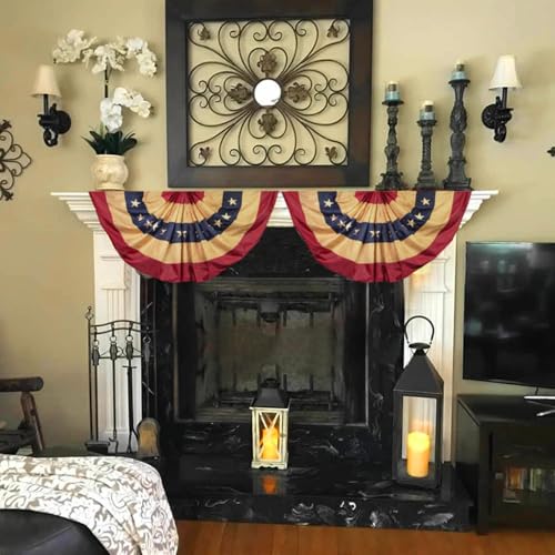 ANLEY Vintage Style Tea Stained US National Pleated Fan Flag 1.5x3 Foot - Embroidered Stars and Sewn Stripes - 4 Rows of Lock Stitching - Antiqued Pleated Fan Flags with Brass Grommets 1.5 X 3 Ft by Anley - Used condition - Image 2