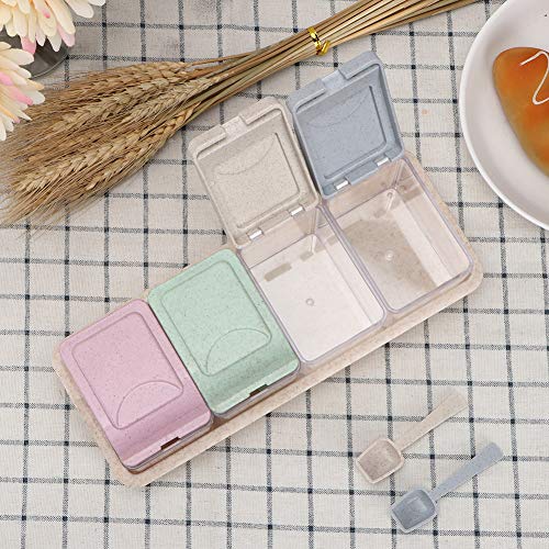 Caixa de tempero transparente e recipiente com tampa e colher, potes e potes para temperos de quatro