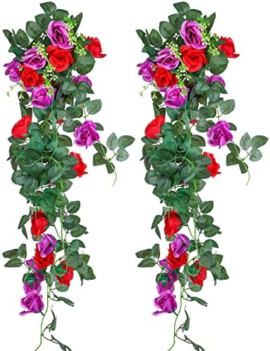 Souarts Artificial Wisteria Basket Vine Pink Artificial Hanging Flowers Fake Hanging Baskets Artificial Flowers for Garden Wall Fence Wedding Balcony Outdoor Inside Home Door Decoration