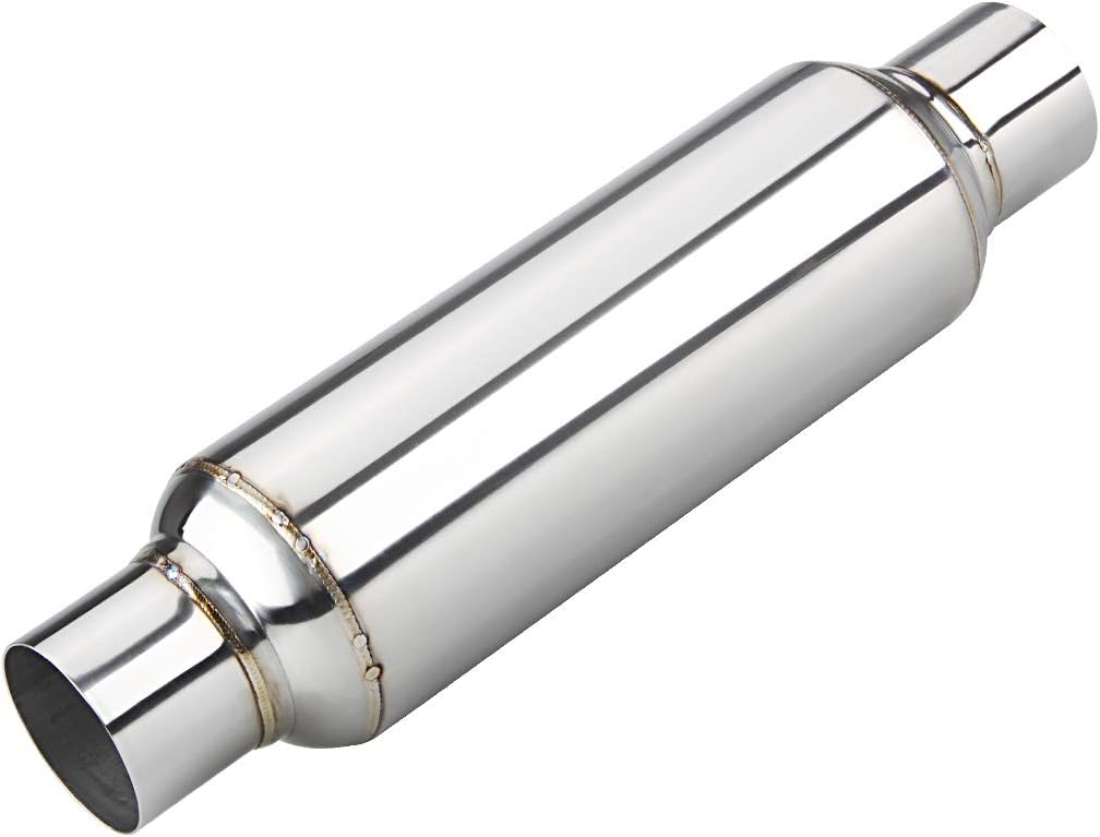 LCGP 2.5" inlet & outlet Universal Resonator, 16" Long Performance Muffler, Weld- On, Straight Through Design, Deep Tone