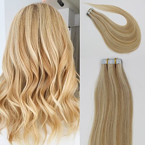 Fenicy Tape in Human Hair Extensions Ash Blonde Balayage Blonde 16 inch