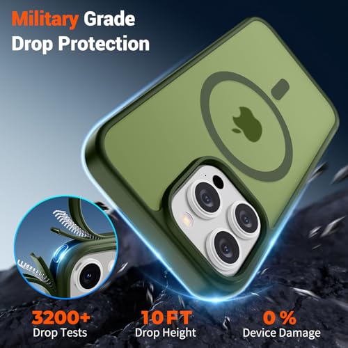 Image of SUPFINE Magnetic for iPhone 15 Pro Max Case (Compatible with MagSafe) (Military Grade Drop Protection) Slim Translucent Matte Shockproof with Anti-Fingerprint Phone Case,Cangling Green
