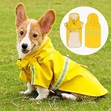 Hunderegenmantel Verstellbarer Leichter Hundemackintosh Hunderegenmantel Wasserdicht Mit Kapuze und Reflektierenden Streifen für kleine Mittlere und Große Hunde für Spaziergänge im Freien (Gelb, S)