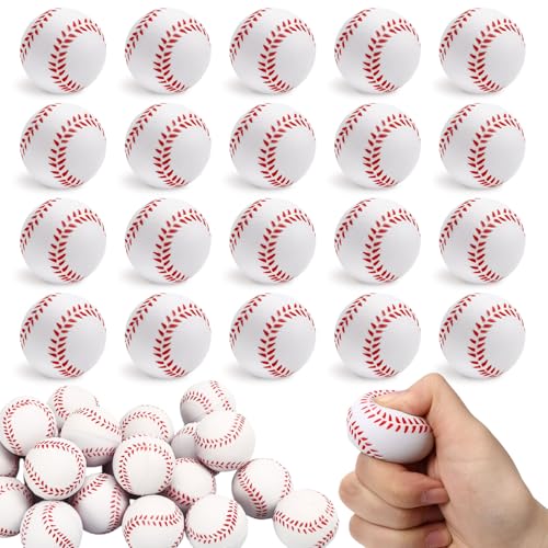 DEARIDAP 20 PCS Mini Baseball Stress Balls Foam Baseball Sports Balls Small Squeeze Stress Relief Baseballs for Gifts Goodie Bags Stuffers Sport Birthday Party Supplies (White-Baseball)