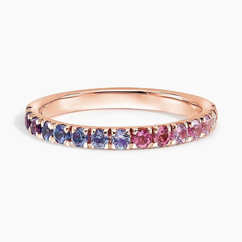 Multicolor Sapphire Half Eternity Ring, Sterling Silver Rainbow Gradient Design
