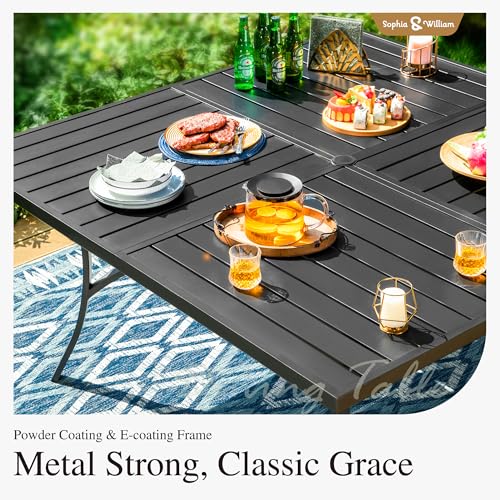 Sophia & William 60 Inch Large Outdoor Patio Table For 8, Outdoor Square Metal Dining Table With 1.9 Inch Adjustable Umbrella Hole thumb #5