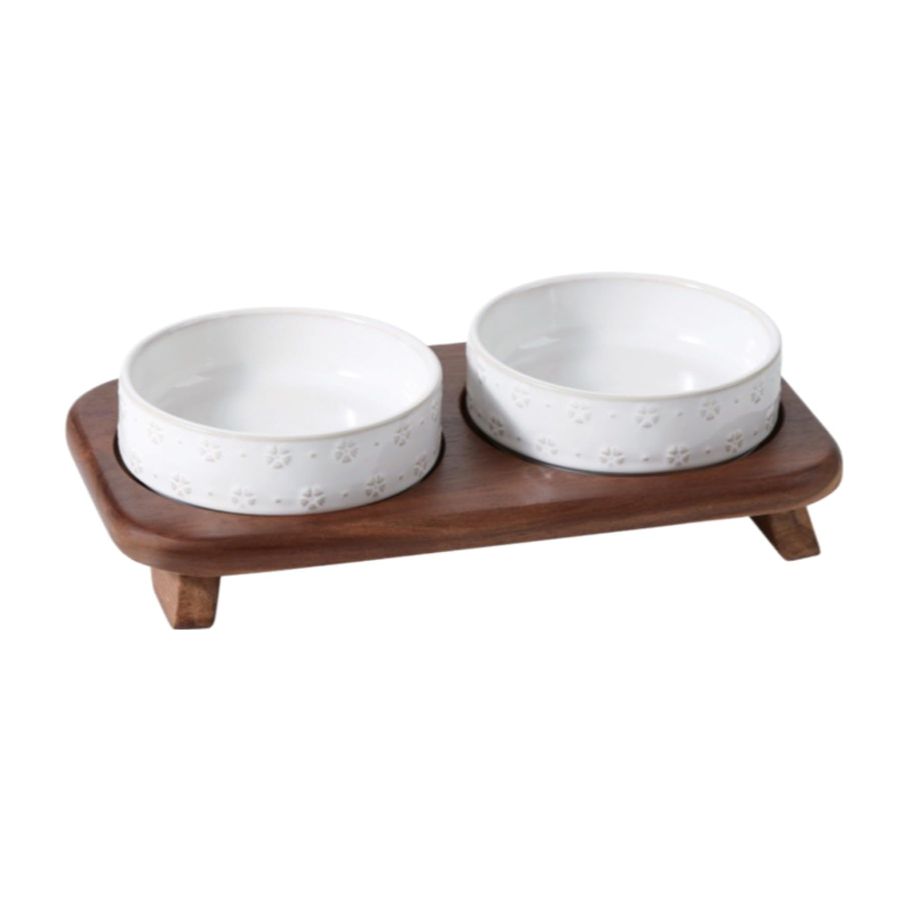 Set di ciotole doppie in ceramica personalizzate per gatti con supporto in legno, ciotole in ceramica per cibo e acqua, adatte ai baffi, ciotole antiscivolo per gatti e cani di piccola taglia (2
