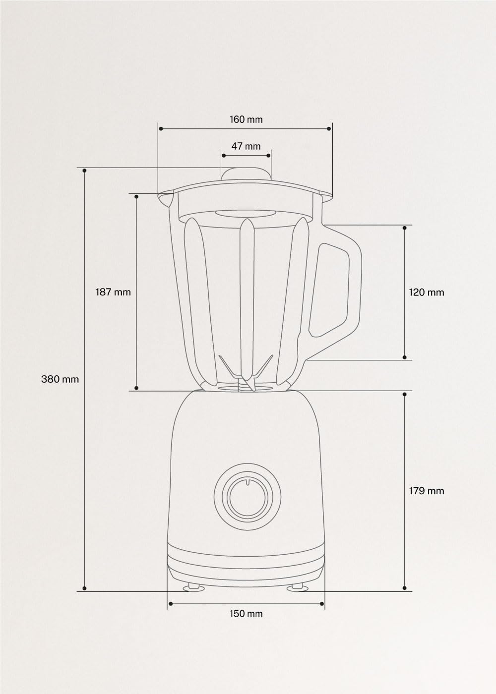 CREATE/BLENDER PULSE 800 / Blender à jarre de style américain blanc cassé / 2 vitesses, capacité 1,5 L, système de sécurité, câble de 1 m, 4 lames en acier inoxydable, 800 W