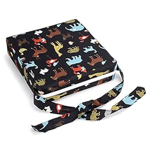 BTSKY Sitzerhöhung für Babys, Kleinkinder, Kinder, abnehmbar, verstellbar, waschbar, mit Riemen, für Esszimmerstühle, Stuhlkissen, Reiseaufbewahrung, Schwarz + Tiermotiv