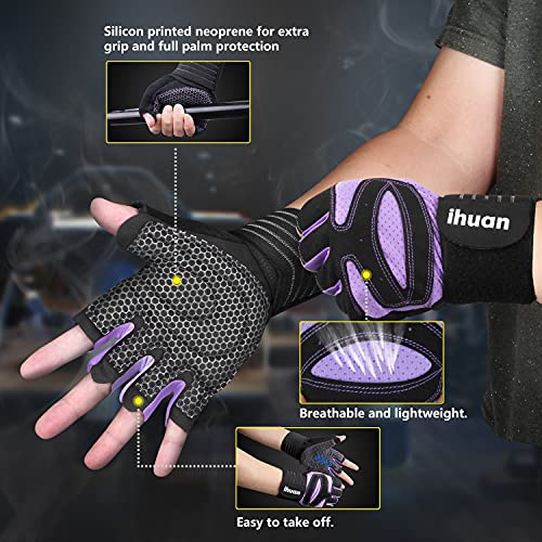 image for ihuan Ventilated Weight Lifting Gym Workout Gloves with Wrist Wrap Sup