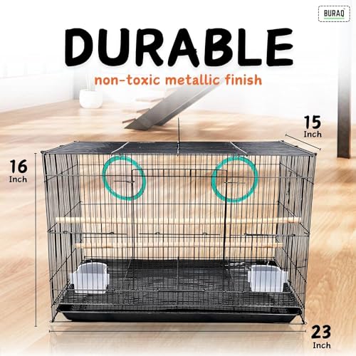 Image of BURAQ 24 Inch Bird Cage Best for Lovebird, Parrot, Parakeet, Budgie, Cockatiel Cage Hammock Small Large Bird Cage with Birds Cage Accessories (24 Inch - Blue)