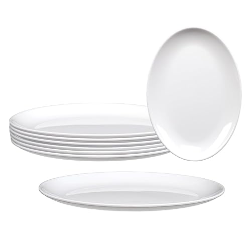 8-Pack Melamine Dinner Plates, 12 Inch Large Oval Serving Platters