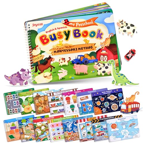 JoyCat Preschool Busy Book for Toddlers Ages 3-5 English and Spanish