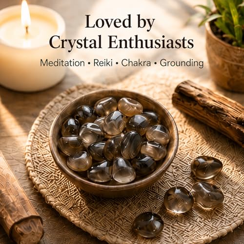 Image of Polished Stone Set Smoky Quartz Crystals, Handpicked Tumbled Gemstones Rocks, Pebbles for Reiki, Chakra, Healing, Home Decor 0.6 inch Inches 7 Ounces