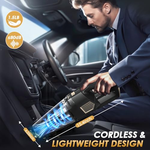 Image of Gxzsk Handheld Vacuum Cordless, 15000PA Strong Suction Hand Held Car Vacuum Cleaner Rechargeable, Portable Hand Vacuum with Multi-Nozzles & Washable Filter for Home Office, Car, Pets