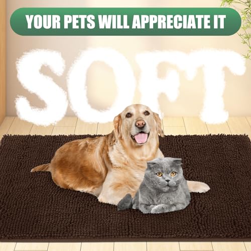 IM HOME Chenille Absorbent Outdoor Doormat 60" x 36", Washable Muddy Door Mats for Dog Non Slip Indoor Doormat Dog Mat for Muddy Paw Front Inside Doormats for Entryway Brown