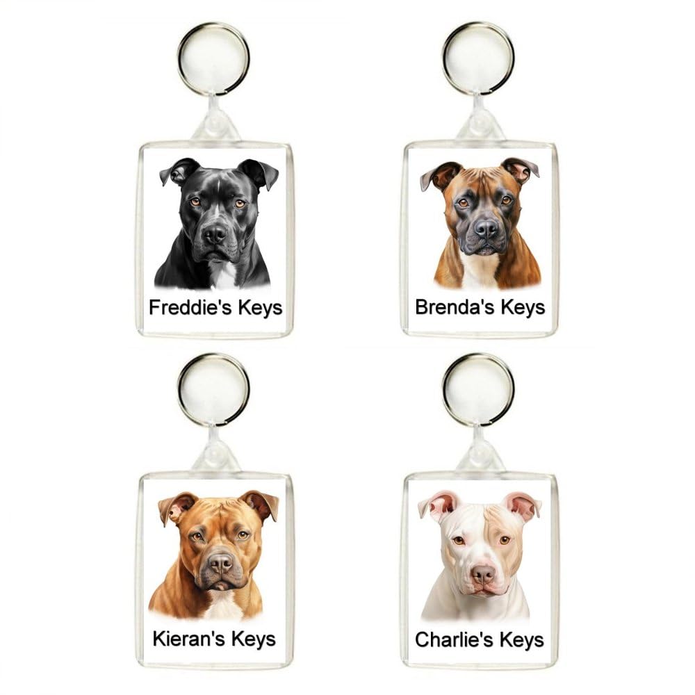 Key Expressions Brown Personalised Staffordshire Bull Terrier (Staffy/Staffie) Keyring/Bag Tag - Four Design Available