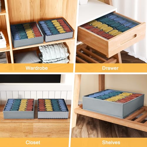 DIMJ 2 Pack Drawer Organisers 24 Cells Sock Organiser Foldable Underwear Drawer Organiser Fabric Drawer Divider Wardrobe Storage Boxes for Socks, Belts, Ties - Image 6