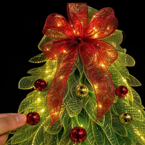 19.69 Inch Illuminated Christmas Wreath with Fairy Light | Handmade Wreath for Front Door Hanging Artificial Wreath with Bow Ball Ornament Christmas Decorations Holiday Party Decor - image 5