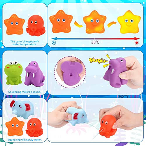 KaeKid Baby Bath Toys, 36 Foam Bath Letters & Numbers, Light up Bathtub Toys, Water Spray & Squeeze Bath Set with Fishing Net & Organizer Bag, Bath Water Toys for Kids Toddlers Gifts 3-6 Years Old