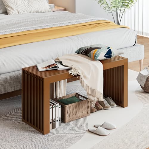 Image of APRTAT Bamboo Dining Bench 35-Inch Indoor Wood Shoe Rack Bench for Entryway