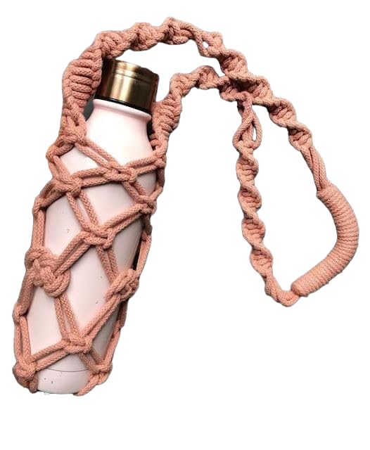 ZZARA Water Bottle Holder Wine Bottle Bag, Cross Body Macrame Water/Wine Bottle Bag, Wine Water Bottle Hanger, Boho Macrame Festival Accessory -Orange Color
