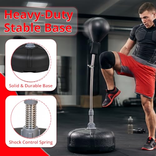 Image of MAXSTRENGTH Free Standing Boxing Punch Bag with Speed Ball | Adjustable Reflex Training Bag for Home Gym, Cardio & MMA Workouts (Black)