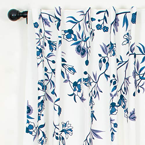 Image of Tranquebar Curtain Co. Cotton Curtains 9 Feet Long Set of 2, 60-65% Room Darkening, Blue Floral Print, 9 Feet Curtains Set of 2, 9 Feet Curtains Set of 2, BackTab Loops, Eden (274 cm) - Set of 2