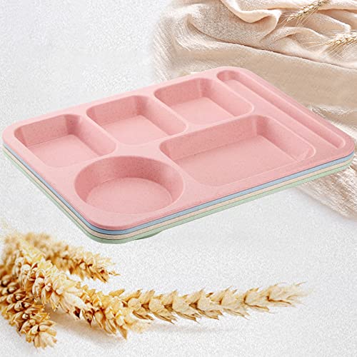 Topzea 4 Pack Unbreakable Divided Plates, 6 Compartments Wheat Straw Section Plates Plastic Dinner Plate Sets For Adults, School Lunch Trays, Microwave & Dishwasher Safe,14"X10.5" #TOP2